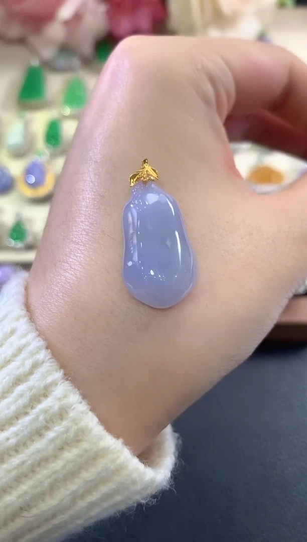 吊坠(不含链)18K金镶嵌翡翠b4紫货有色差