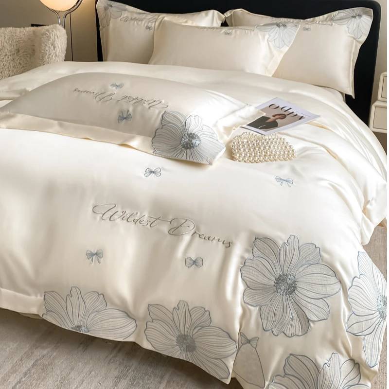 夏季新款冰丝四件套透气丝滑被罩轻奢被套床单南通家纺高级感床品