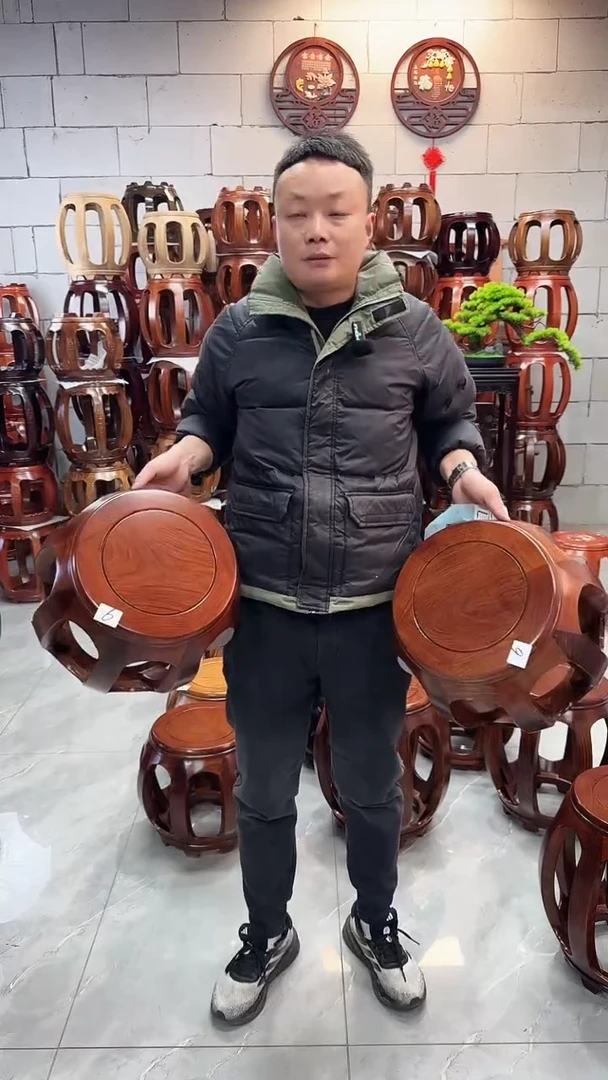 【闪购商品】花梨木类家具花梨木胡桃色小号鼓凳一对6号