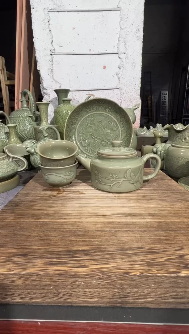 耀州窑喜上眉梢壶+微瑕喜上眉梢杯2