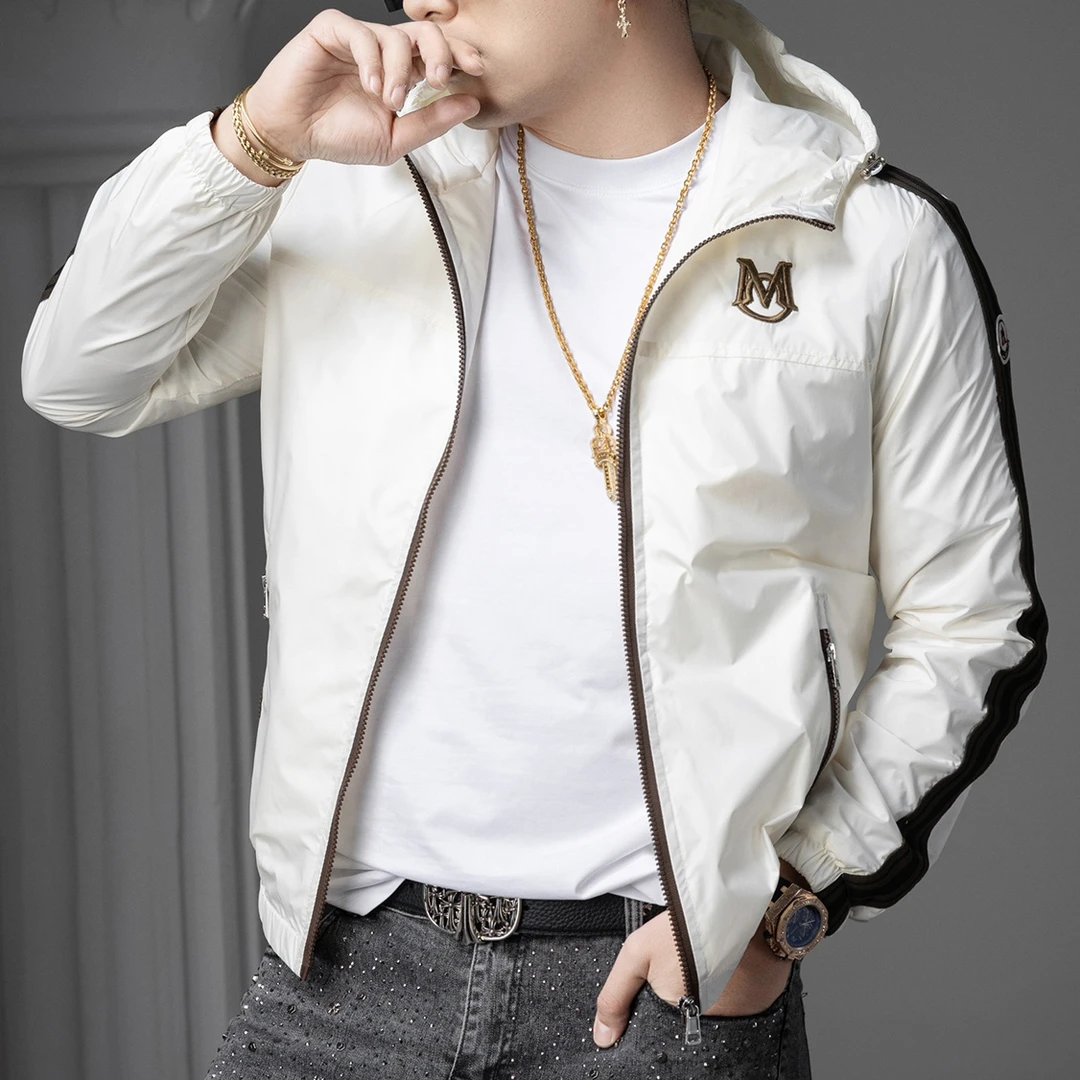 WEBUNSAPET维比萨玻春季新款字母刺绣连帽夹克男士上衣休闲外套男