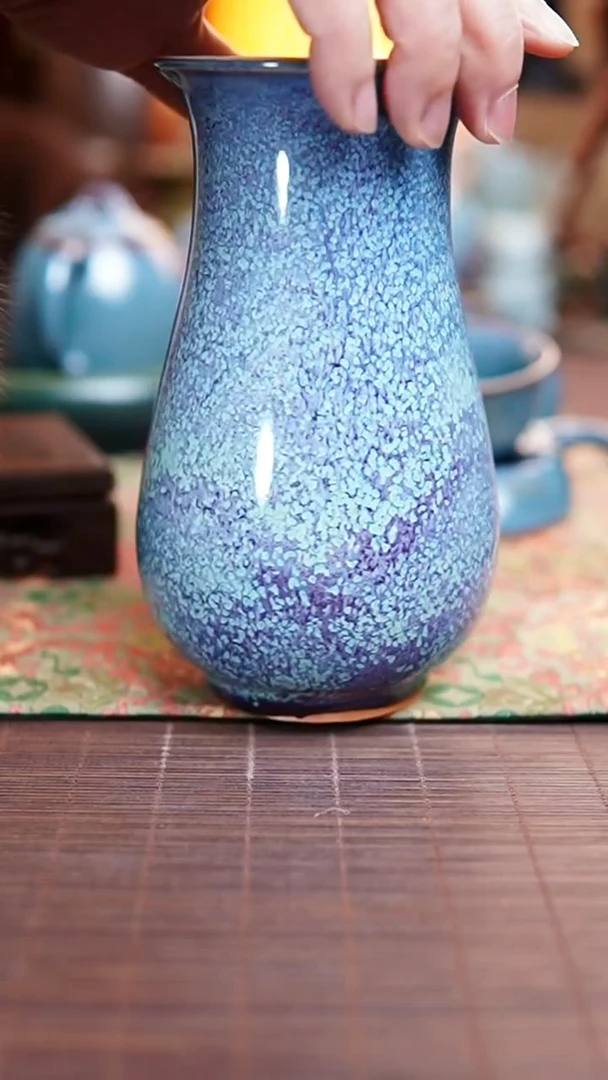 海洋蓝 小花器 钧瓷