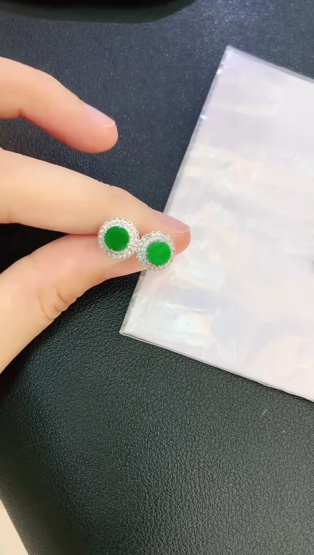翡翠18K金镶嵌耳饰赠礼盒证书 麦麦