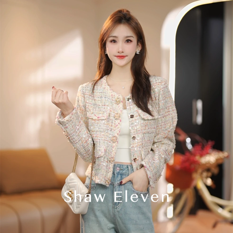 新品【Shaw Eleven】2025春彩虹圆领法式小香长袖短外套
