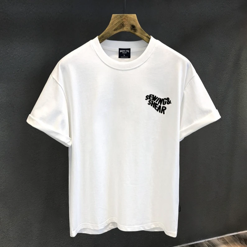 DeweLvum重工字母刺绣273g重磅纯棉短袖T恤男士夏季宽松上衣男装