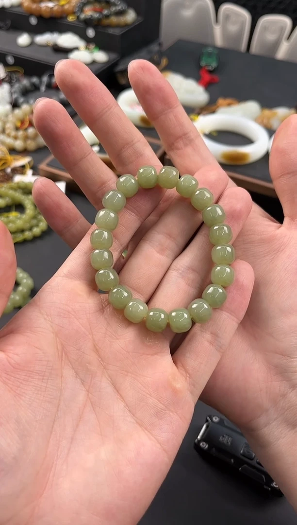 手串未镶嵌和田玉若羌青黄口老型珠手串卡10微色差