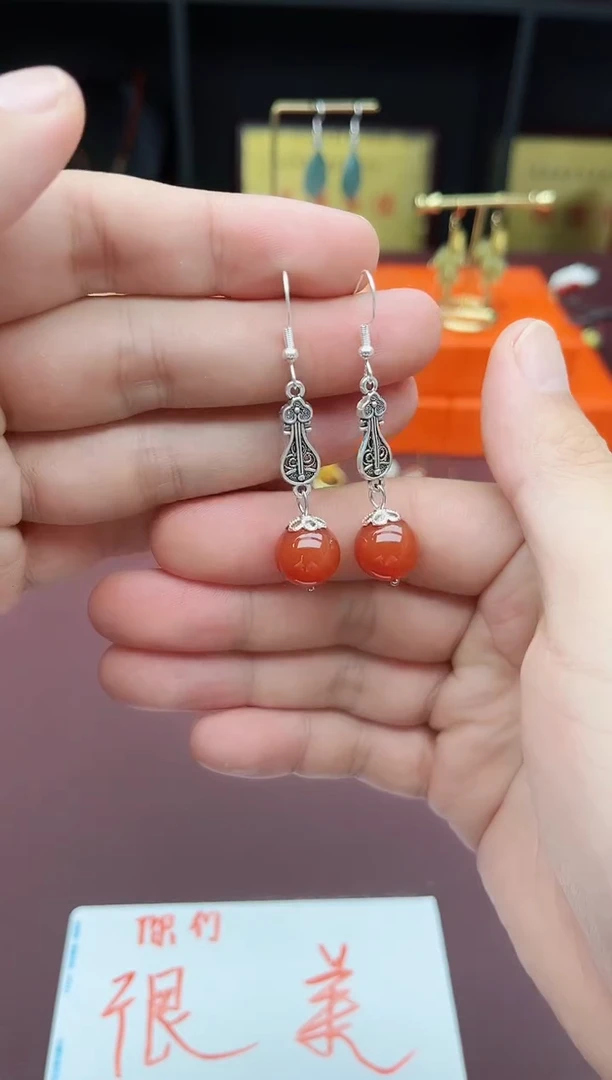 玛瑙/玉髓耳饰银S925镶嵌428000