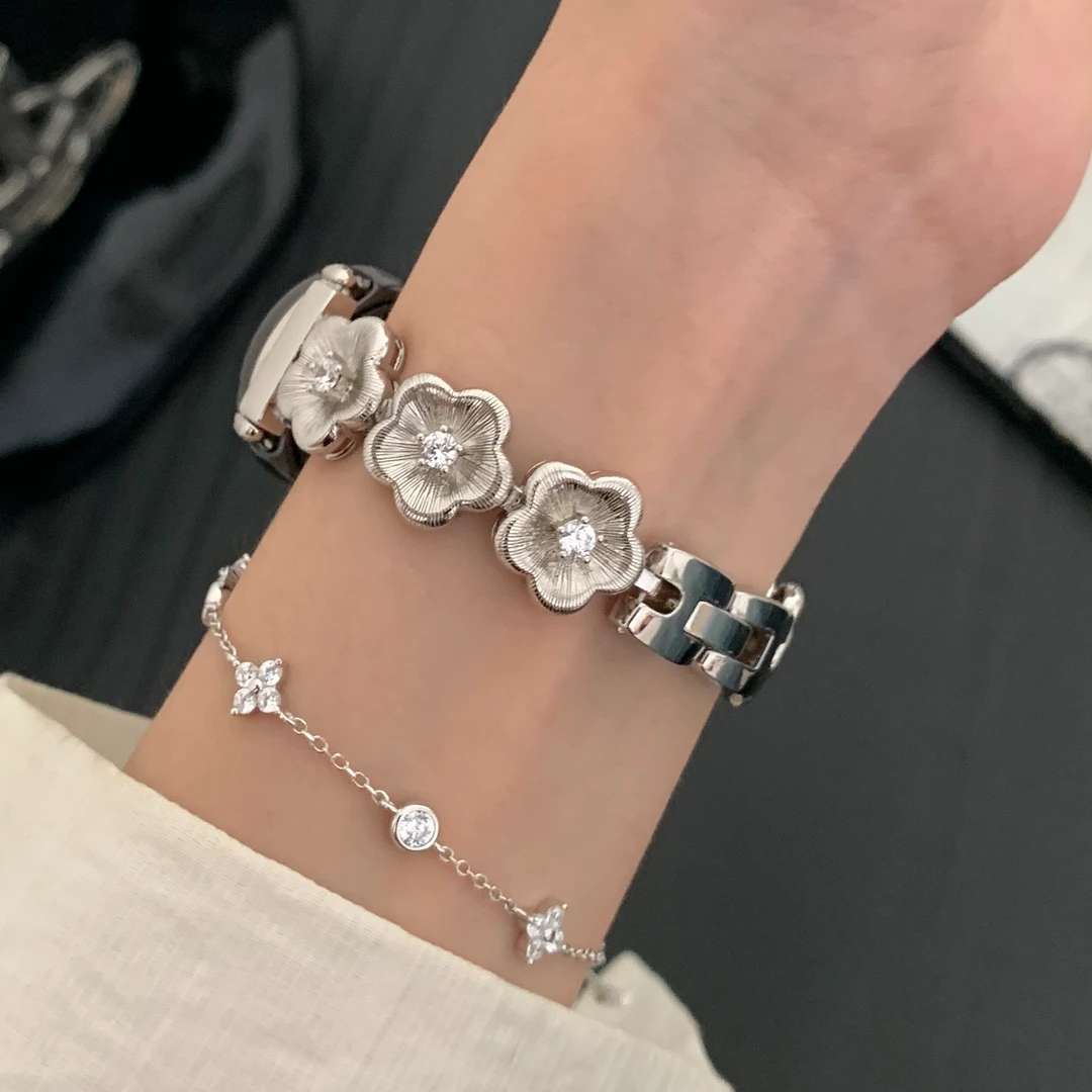 适用华为fit4表带镶钻花朵链条手环10/9/gt5/gt4/fit3表带女生