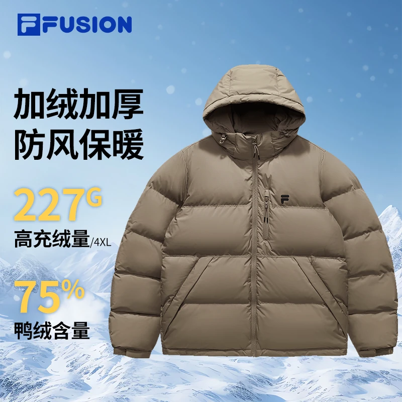 FILA斐乐加绒加厚保暖羽绒服男女75%鸭绒连帽外套冬季T11U543910F
