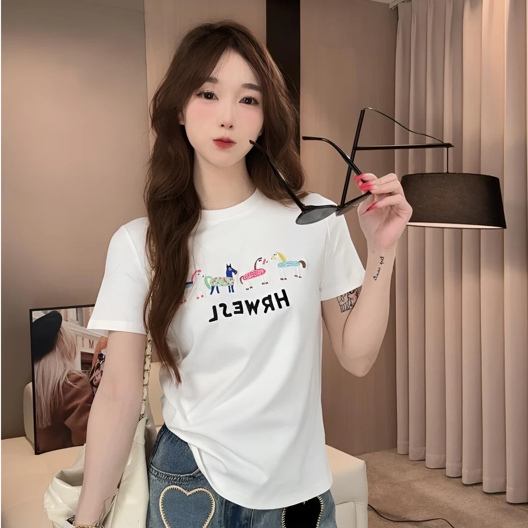 【XY】2025夏季 新款百搭圆领字母T恤卡通印花t恤168