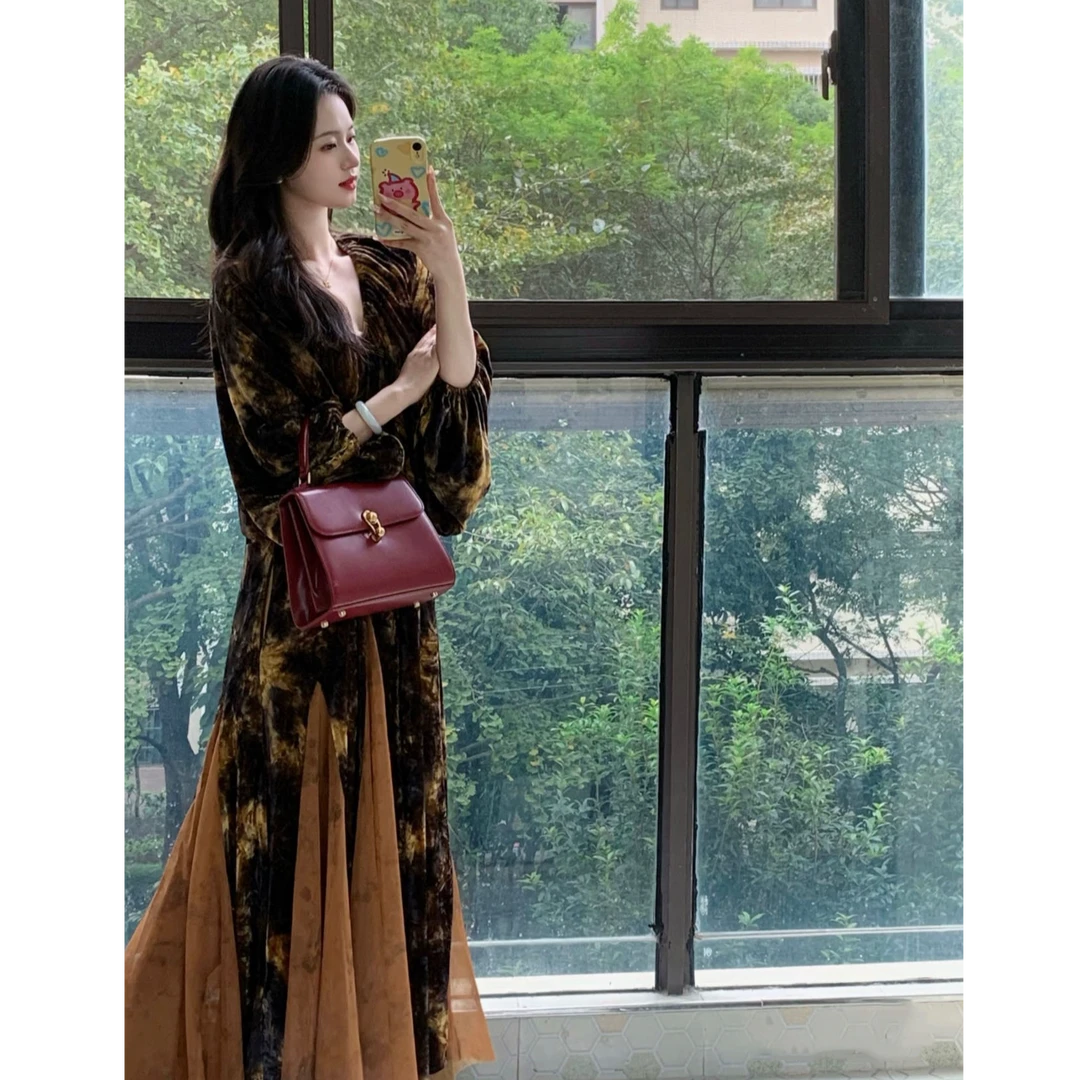 【渡清欢】新中式国风秋冬季重工连衣裙2025新款高级感穿搭诧寂