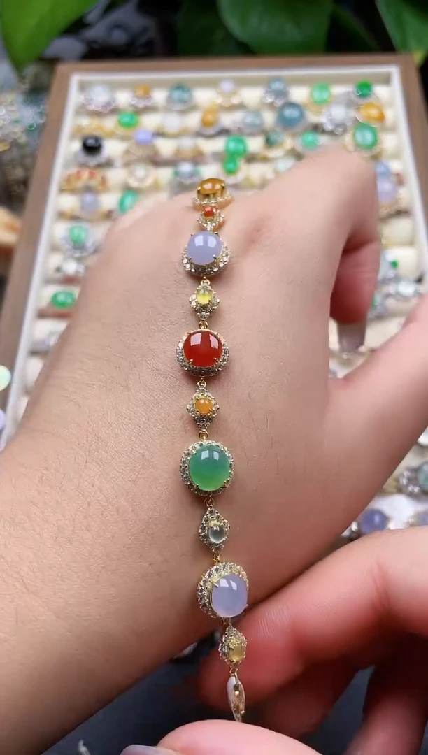 银S925镶嵌手链翡翠220