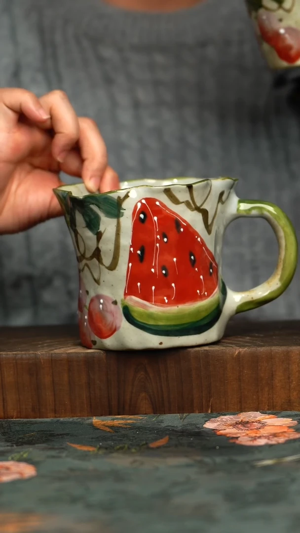 杯釉下彩手工手绘同款陶器