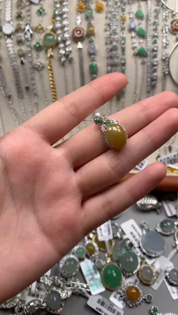 银S925镶嵌戒指翡翠吊坠5