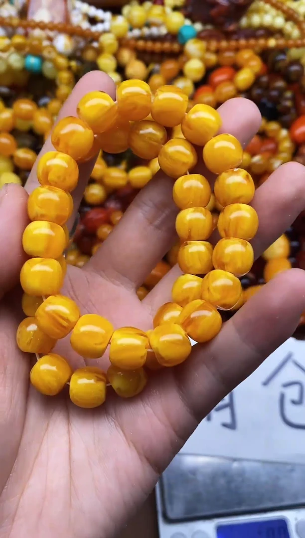 非金属无俄罗斯工艺虎皮妖花鸡油黄手串发一