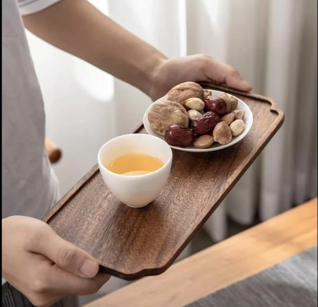 南美胡桃木小苏窗长方盘托盘干泡盘木盘点心盘茶盘日式30*11*1cm