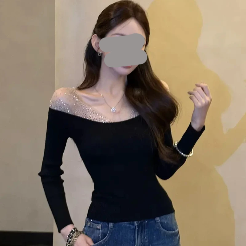 “极光梦境”设计感长袖打底针织衫女重工烫钻设计工艺气质上衣小衫