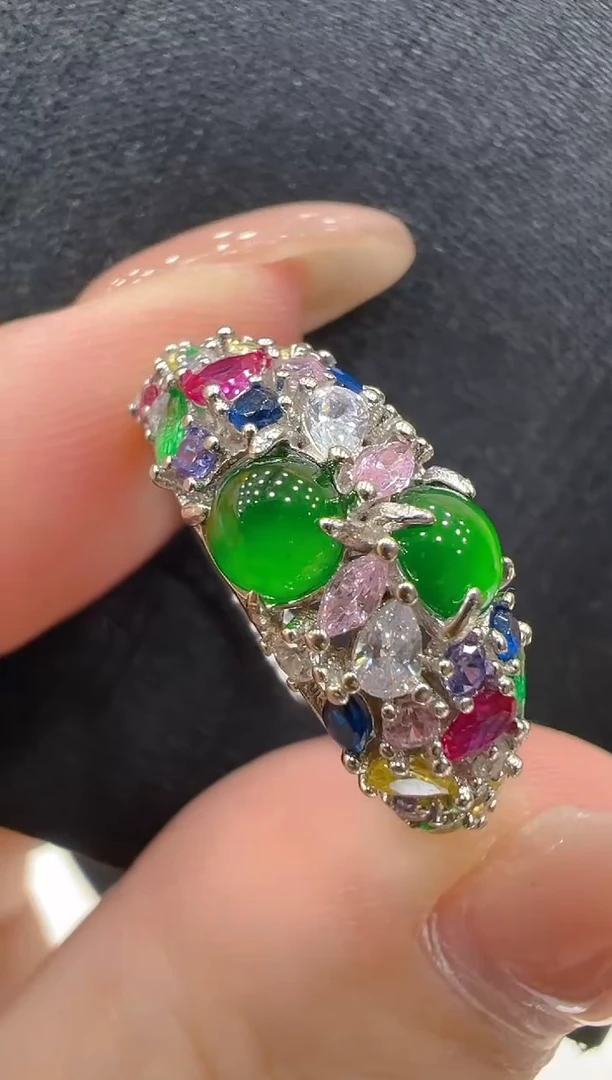 银S925镶嵌戒指翡翠多样性团购发一件