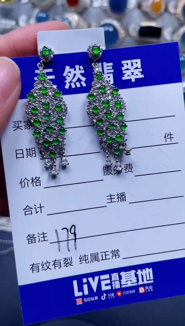 银S925镶嵌翡翠耳饰179