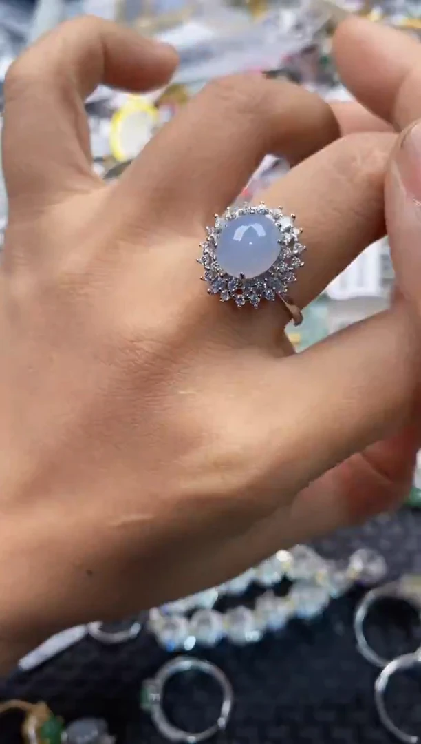 银S925镶嵌戒指翡翠555     10