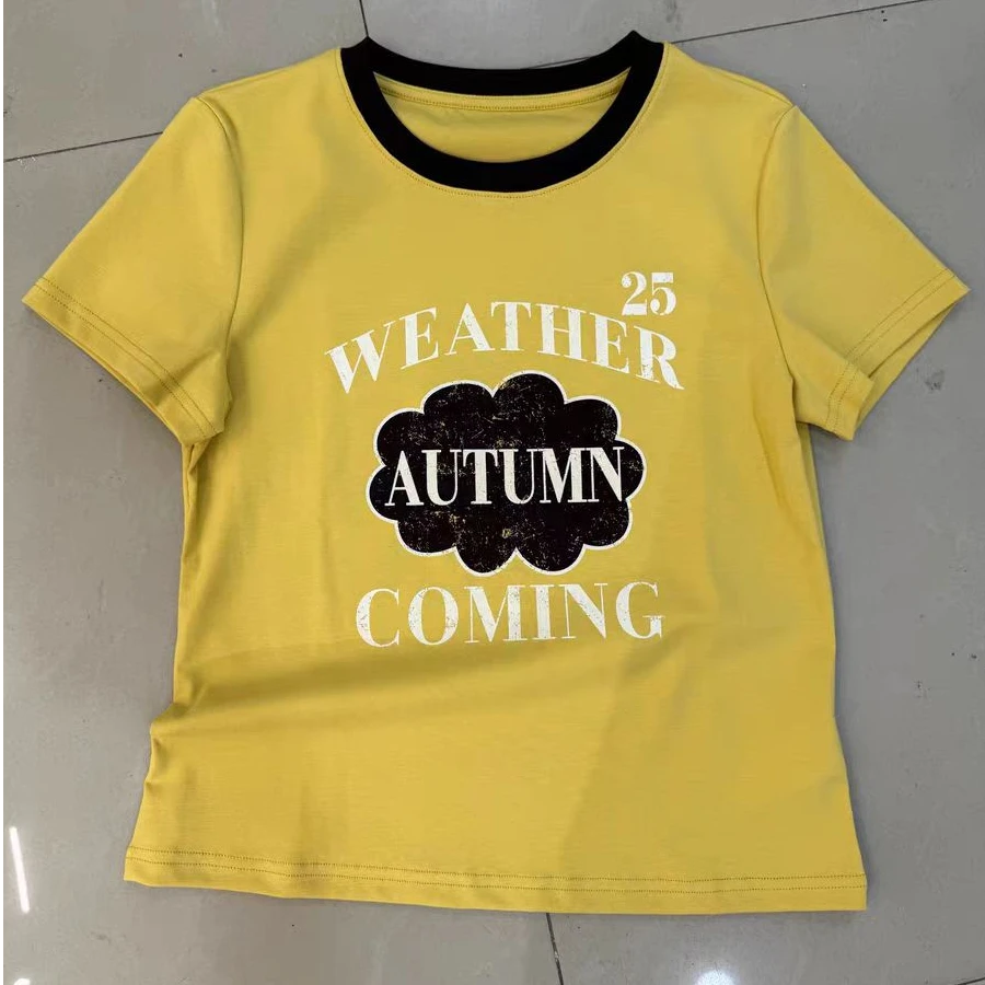 深圳南油高货2025夏季新款时尚圆领字母印花修身显瘦百搭短袖T恤