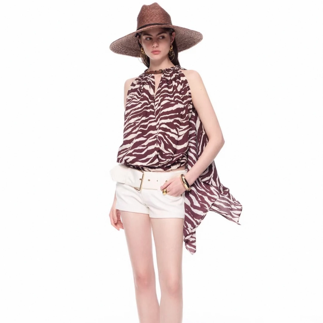 CNLEEWEI深V露背印花上衣25SS