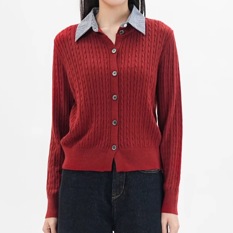 学院风绞花针织开衫圆领复古百搭毛衣女春秋外套