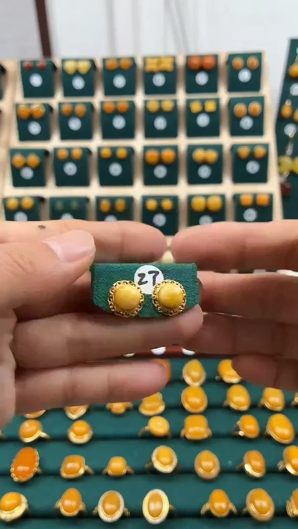 琥珀银S925镶嵌耳饰妖花耳钉