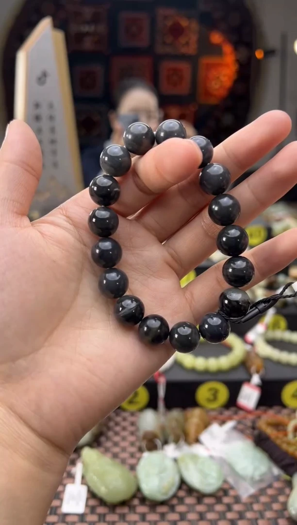 未镶嵌手串和田玉若羌毛毛矿墨玉手串卡12