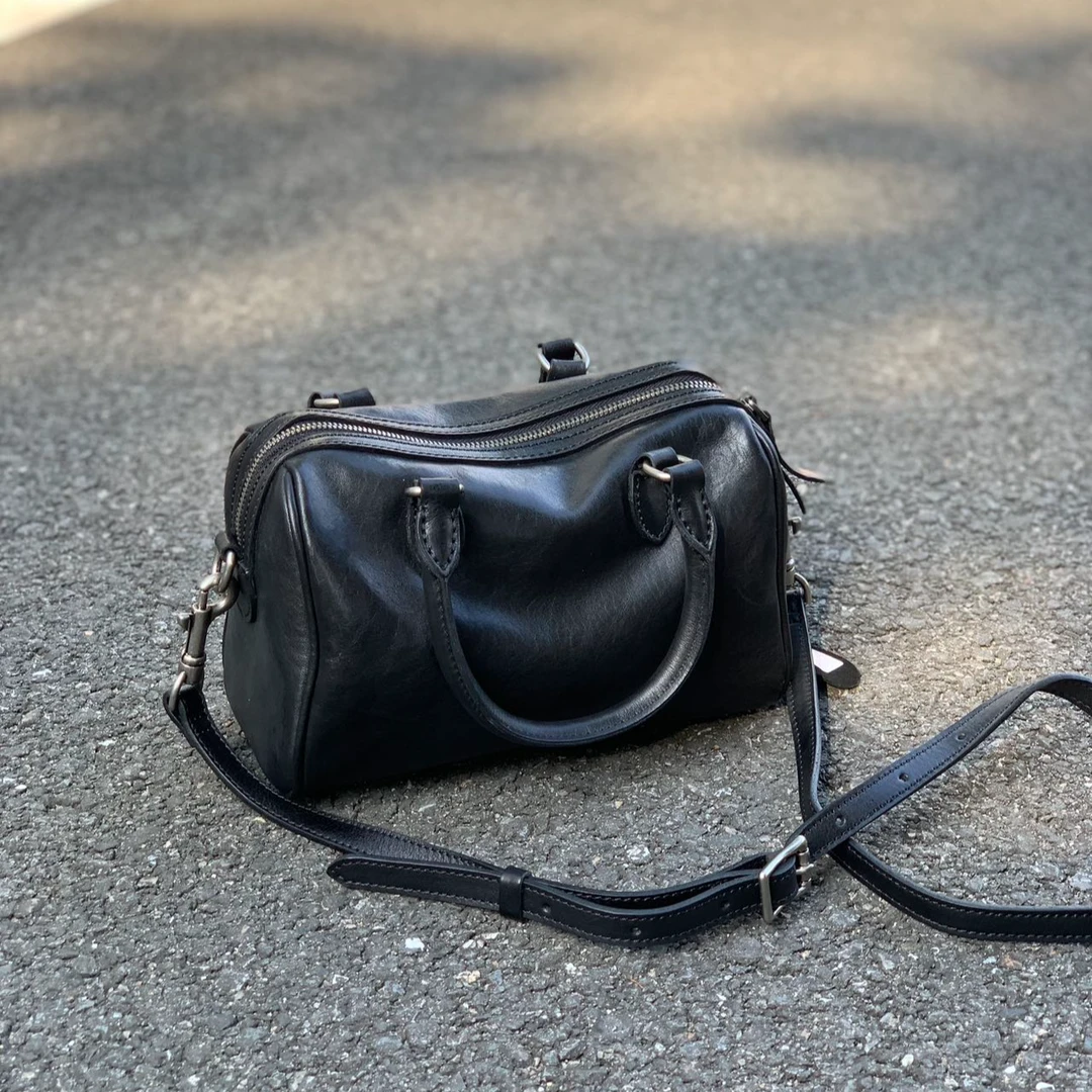 植鞣牛皮手工软皮中号波士顿百搭通勤枕头包