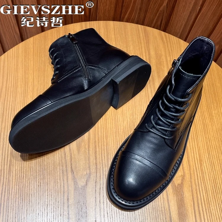 纪诗哲男鞋加绒透气百搭短靴男款厚底复古休闲鞋子潮流轻奢马丁靴