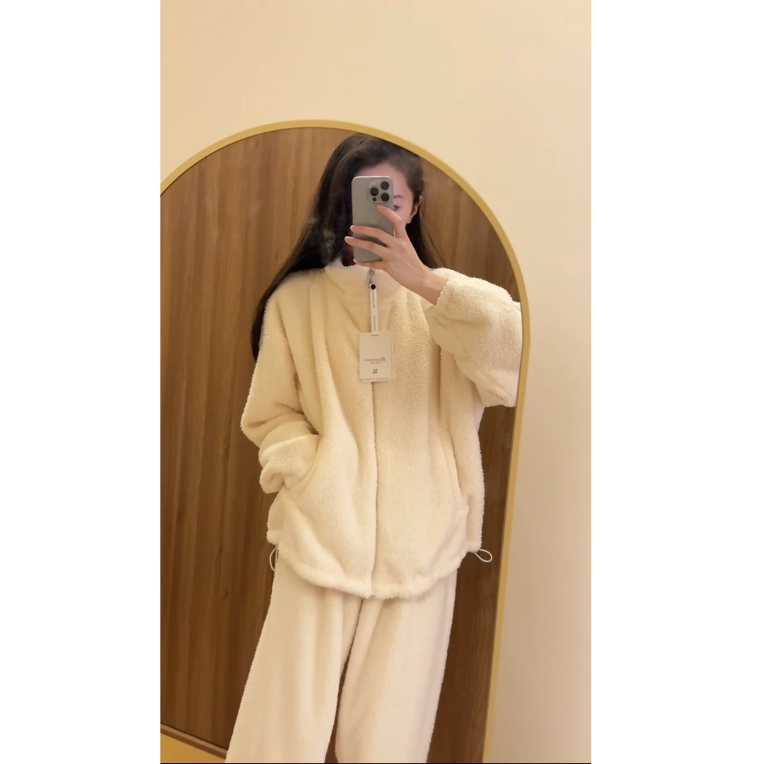 【清清清】拒绝臃肿高密加绒半边绒睡衣女秋冬季套装家居服保暖长袖