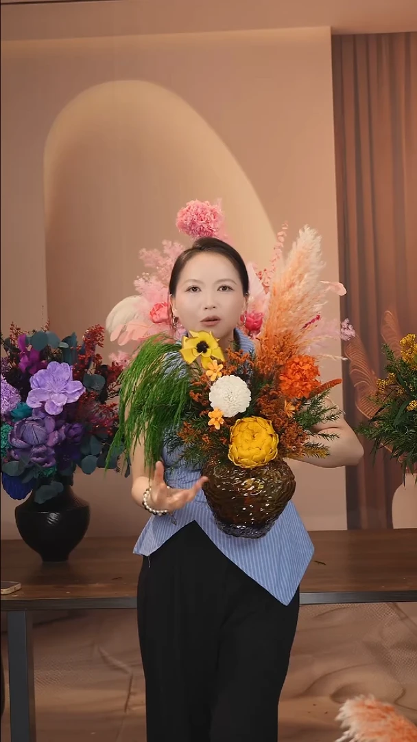 琉璃花瓶+花束一套