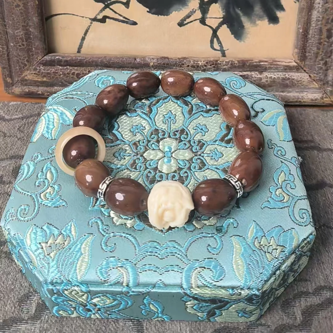 非金属手链 陆国风复古桶珠带白