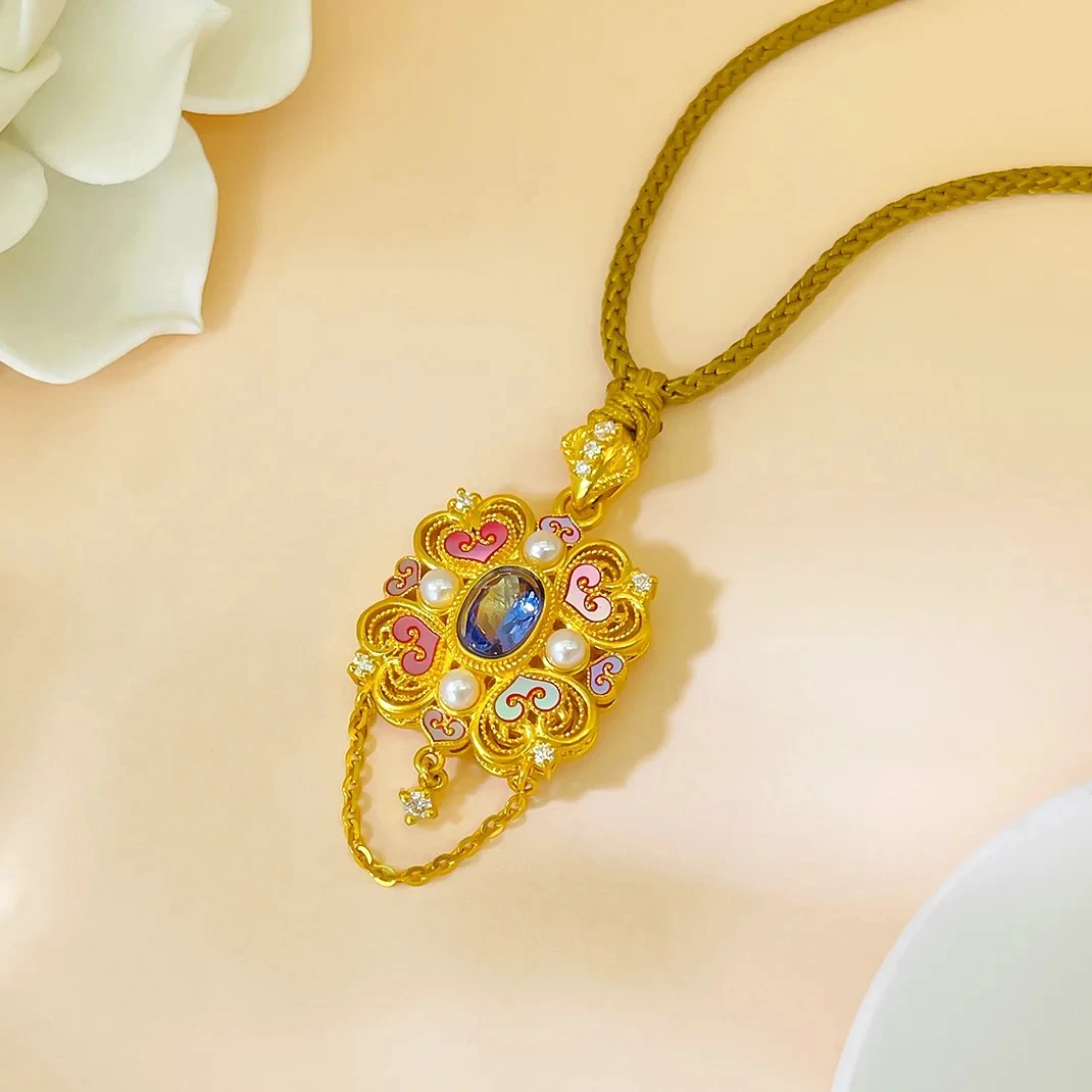 【赛菲尔精品】足金螺钿玉影清韵黄金套系吊坠耳饰