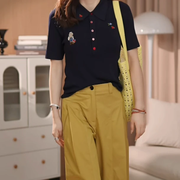 【俏皮减龄】定制休闲新款百搭T恤女时尚夏季翻领POLO衫薄