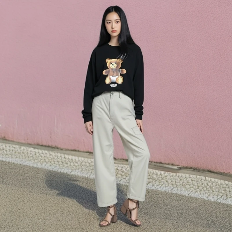未使用 Moschino/莫斯奇诺 休闲圆领黑色尿布熊套头卫衣 M2923