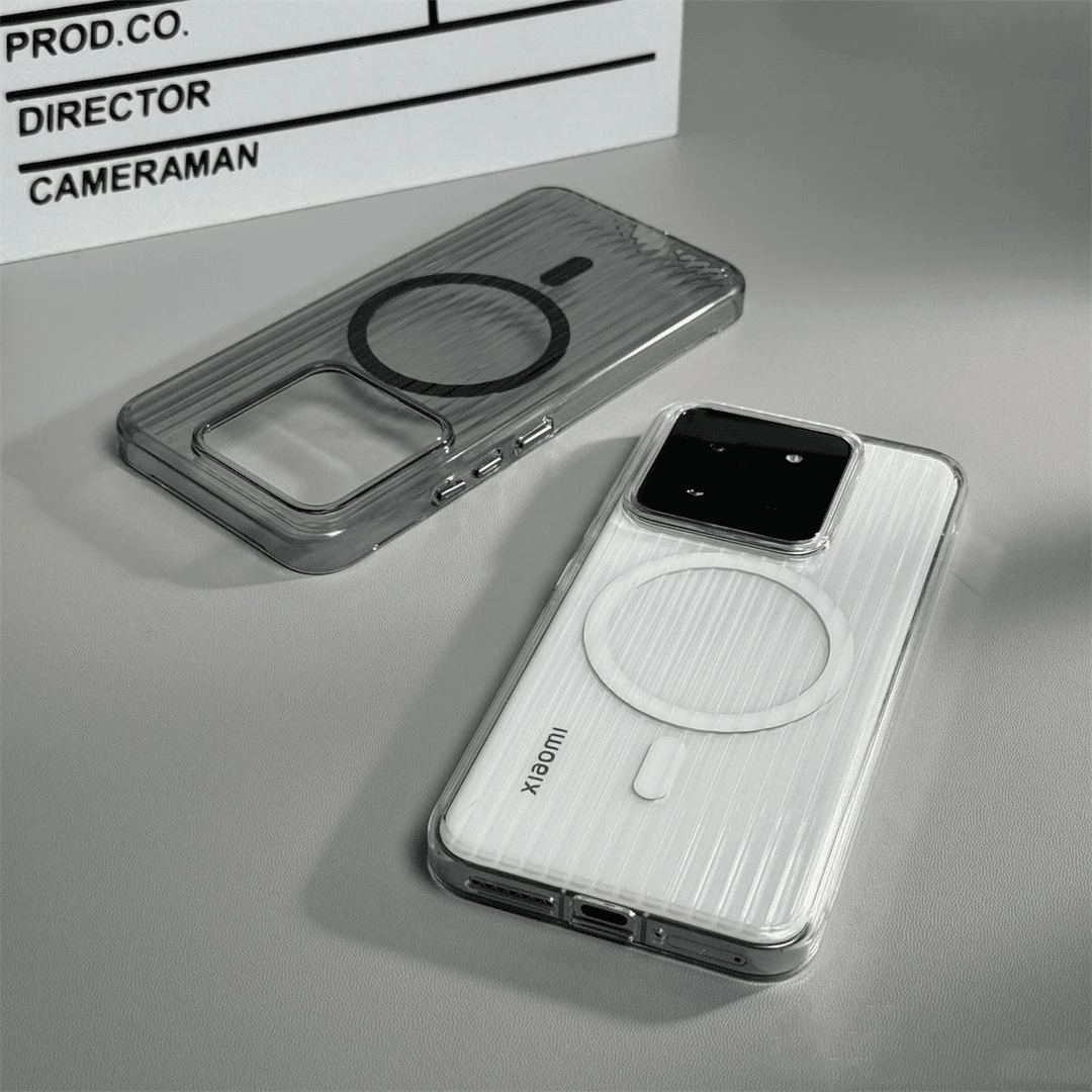 适用小米17苹果15华为60三星24简约新磁吸瓦楞手机壳高透无线充电