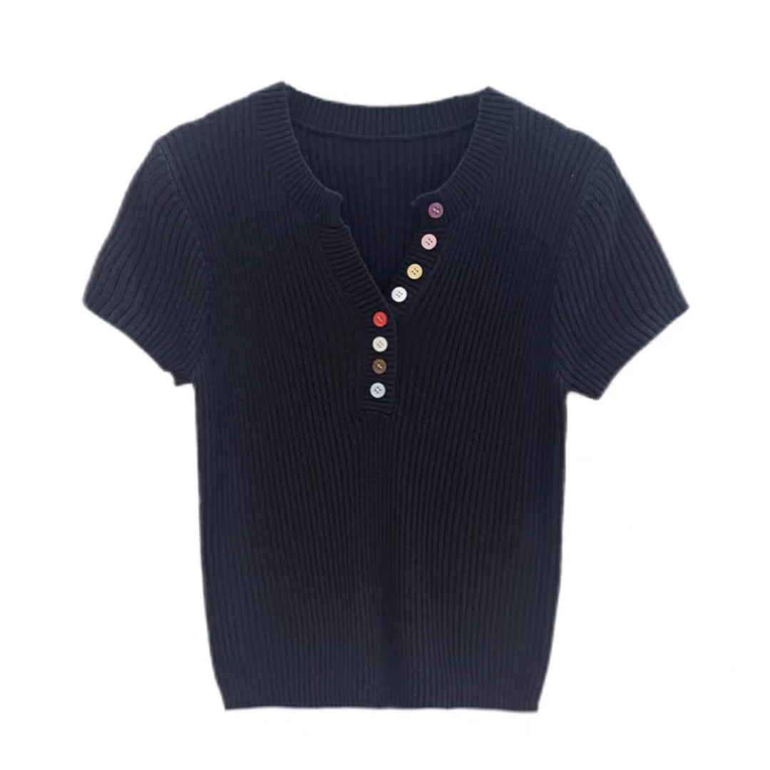 圆领百搭短袖夏季宽松修身短袖针织衫A11006