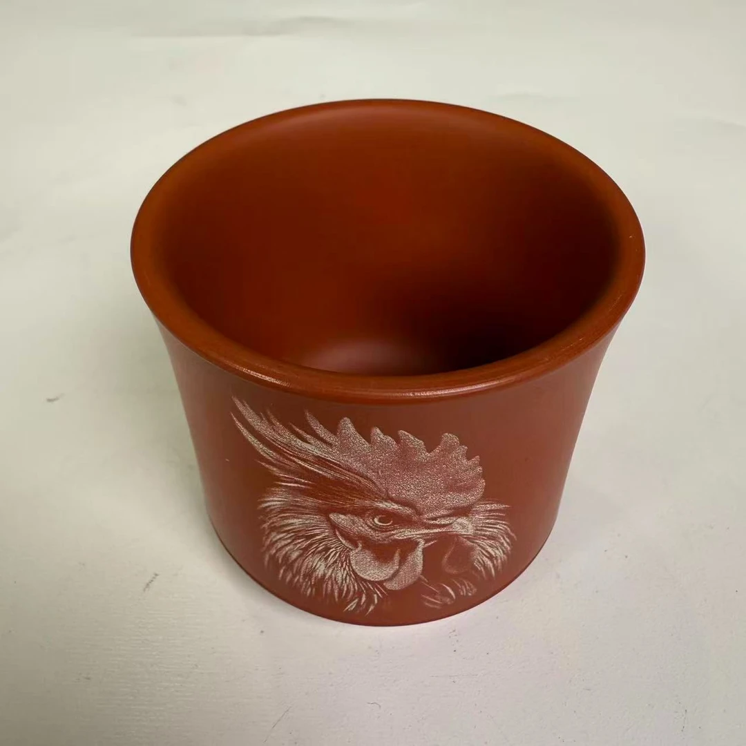 JSZT建水紫陶全手工点雕十二生肖杯—鸡