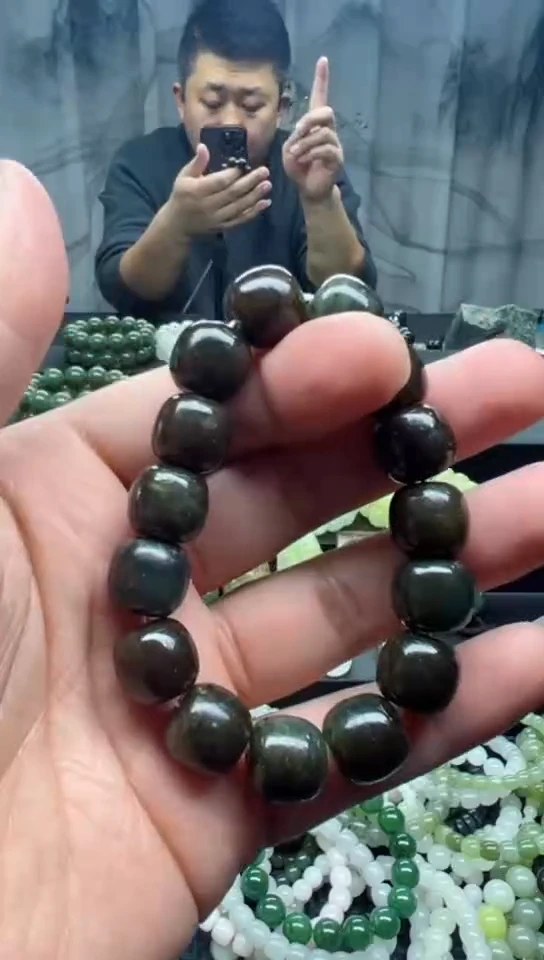 未镶嵌手串和田玉点墨青花糖老邢卡14纯天然拍一发一