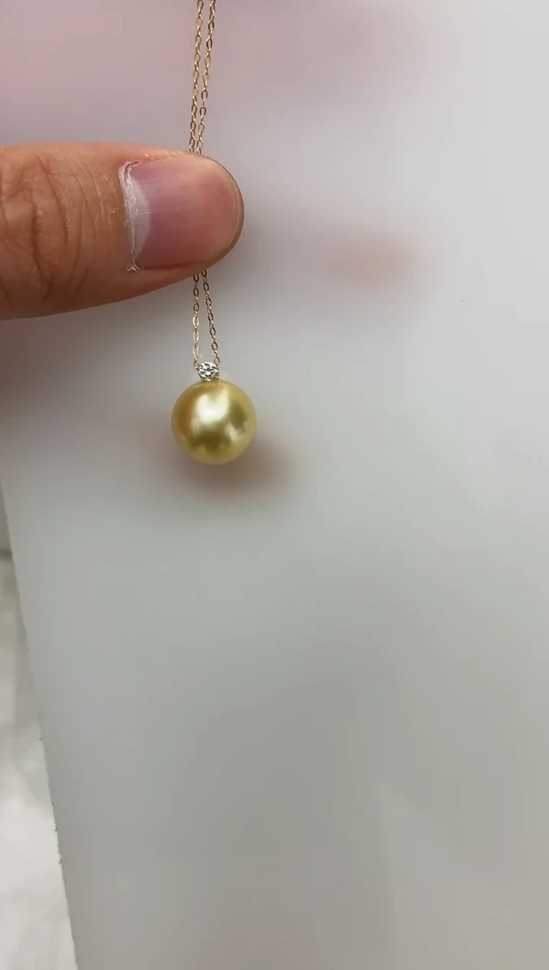 18K金镶嵌DA海水珍珠金珠吊坠13-14 y644