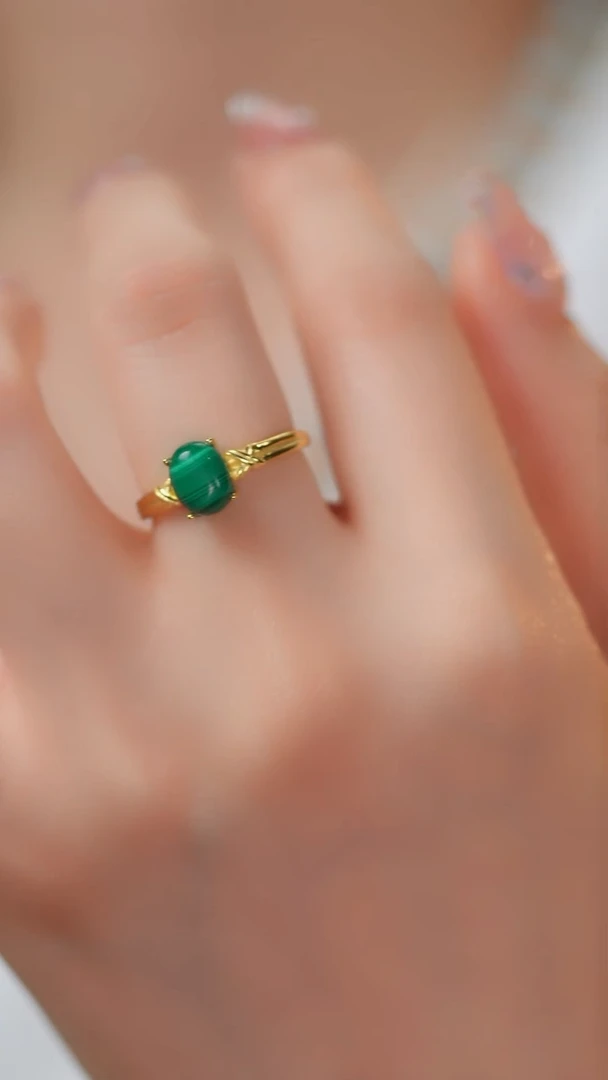 孔雀石银S925镶嵌戒指孔雀石戒指