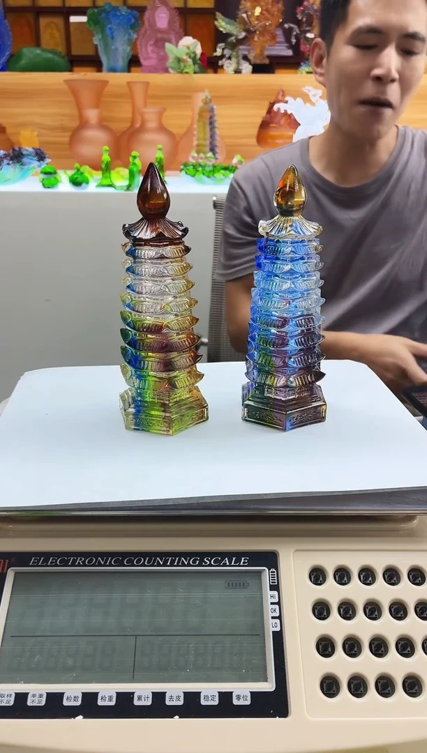 手工艺品琉璃用****3彩色文昌塔17.5公分一对