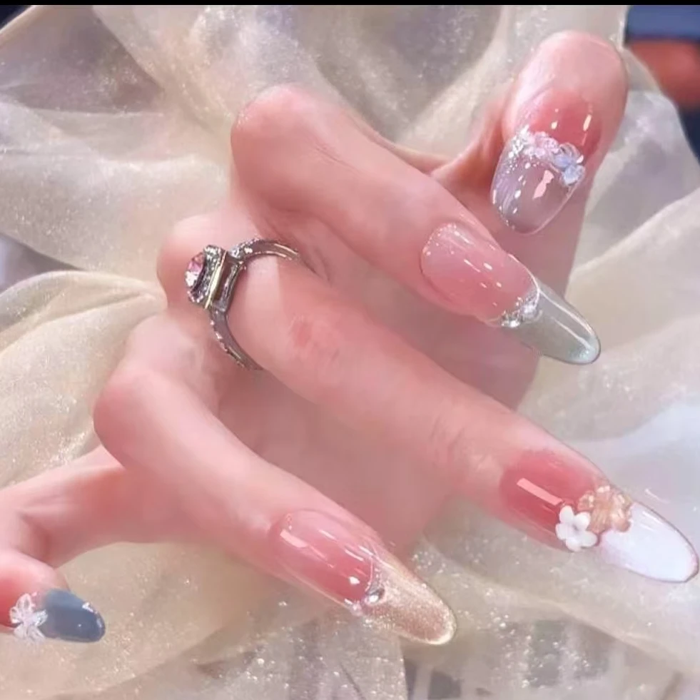 【水晶小花】纯手工穿戴甲光疗美甲简约高级感立体小花春季贴片