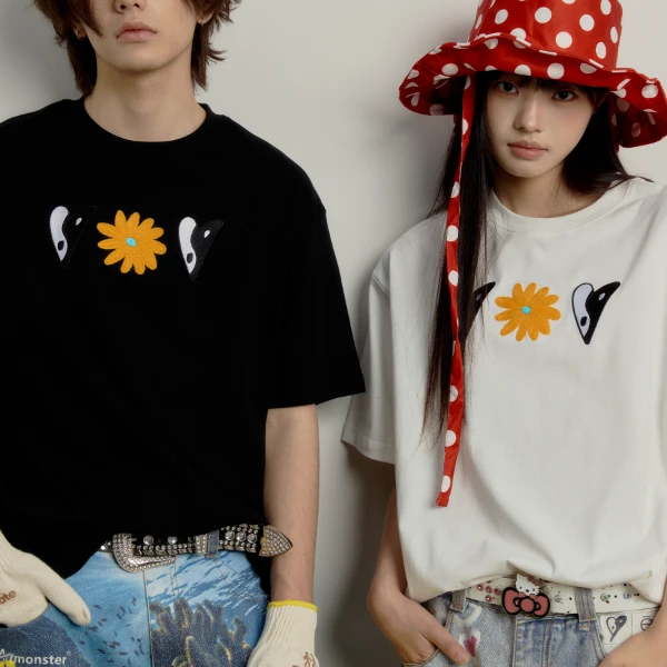 “太极生花”| eeee潮流小花雏菊绳绣T恤中式阴阳爱心刺绣短袖夏