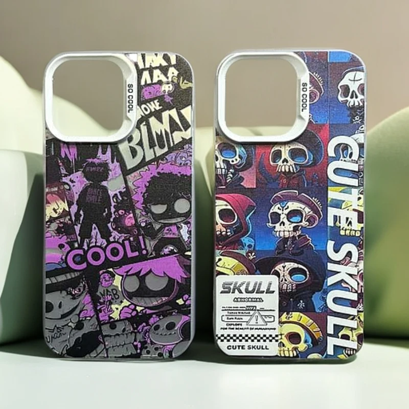 涂鸦小黑骷髅-IMD彩银适用苹果华为小米VIVO创意个性潮卡通手机壳