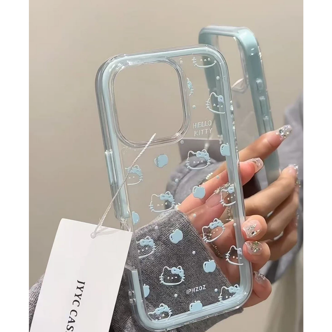 满屏蓝线条kt猫适用苹果16promax手机壳iPhone15/14/13软女12简约