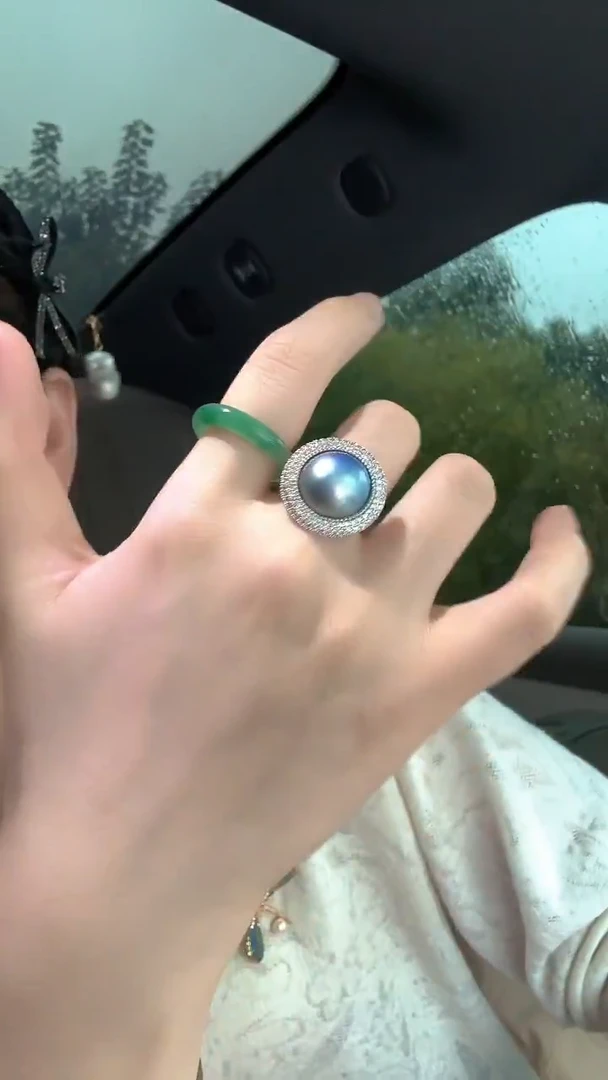 未镶嵌戒圈拼合珍珠（马贝珠）海水马贝大圆型戒指