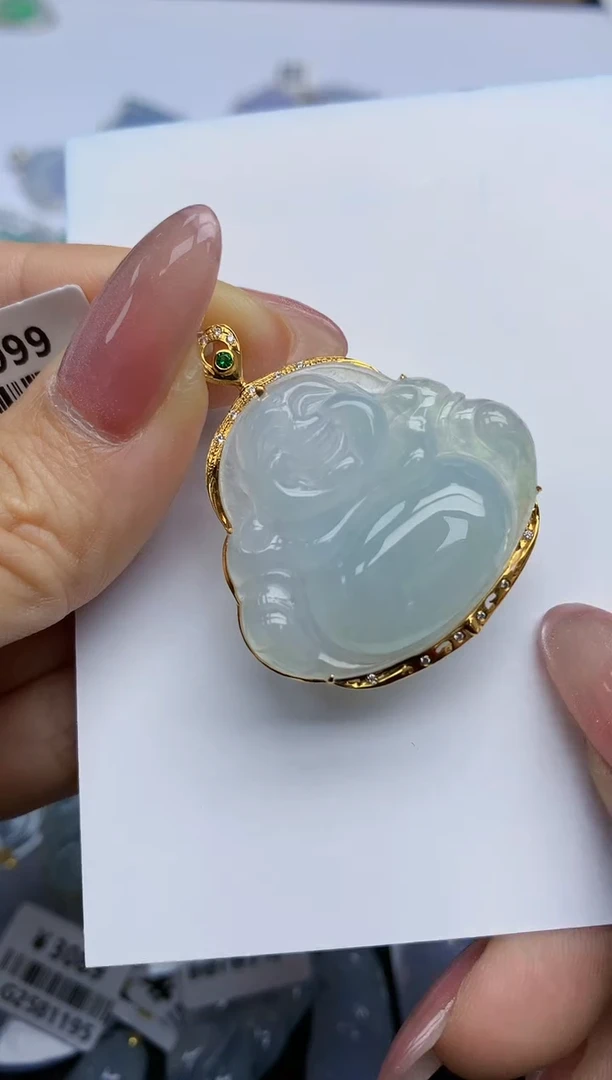 【闪购商品】翡翠挂件18K金镶嵌天然翡翠A货